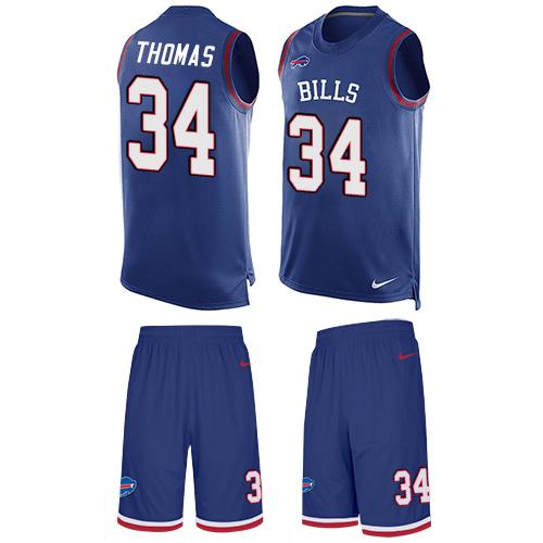 Nike Bills #34 Thurman Thomas Royal Blue Team Color Men's Stitched NFL Limited Tank Top Suit Jersey - Click Image to Close